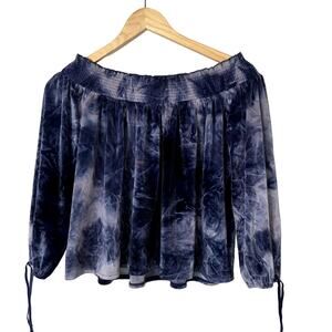 AMERICAN EAGLE Top Women XS Blue Velour Tie Dye Off Shoulder NEW *
